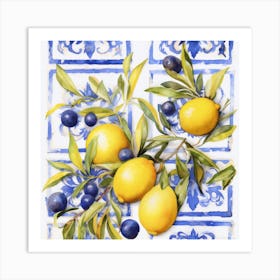 Lemons And Blueberries Art Print