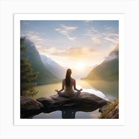 Woman Meditating In The Mountains Art Print