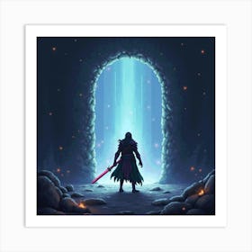 A Warrior With A Glowing Sword Standing Before A Portal 1 Art Print