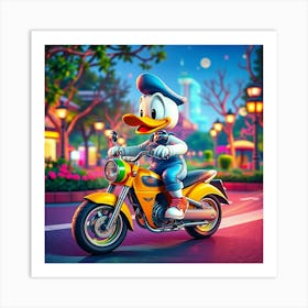 Donald Duck On A Motorcycle 4 Póster