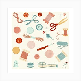 Vintage Sewing Supplies and Notions Art Print