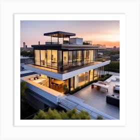 Modern House At Dusk 7 Art Print