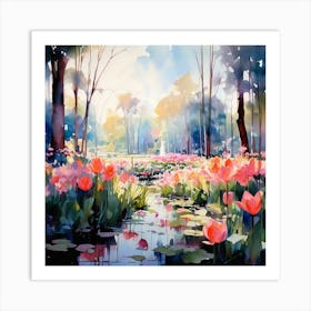 Watercolour Abstract Keukenhof Gardens Netherlands Vintage Botanical Art Print