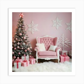 Pink Christmas Room 1 Art Print