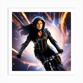 Woman Riding A Motorcycle Art Print