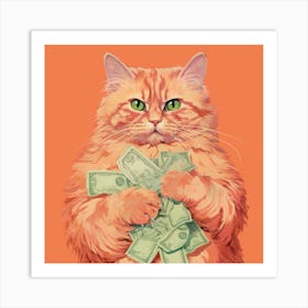 Orange Cat Holding Money Art Print