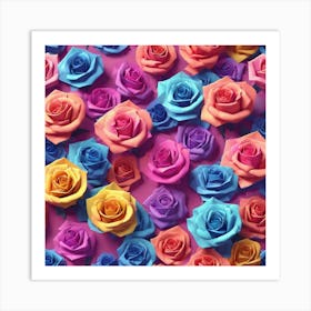 Colorful Roses On Pink Background Art Print