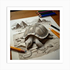 3d Turtle Drawing Art Print