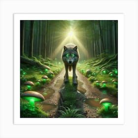 Wolfy looking for bioluminescent mushrooms 3 Art Print