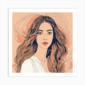 Female Line Drawing With Long Flowy Hair In The St (1) Art Print