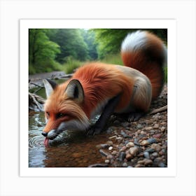 Red Fox Drinking Water Art Print