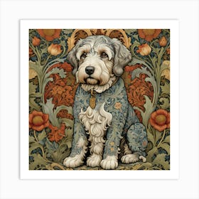 Dog With Flowers william morris Style Art Print