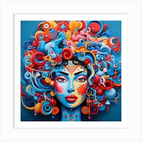 Girl With Colorful Hair Art Print