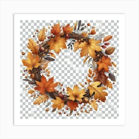 Autumn Leaves Wreath 1 Art Print