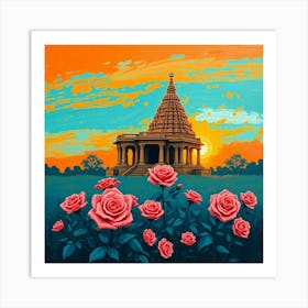 Roses In Front Of Temple Art Print