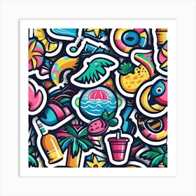 Colorful Summer Stickers Art Print