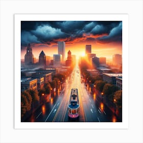 Cityscape At Sunset Art Print