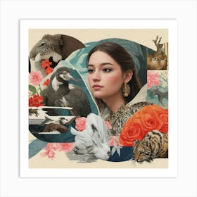 Woman With Animals Art Print