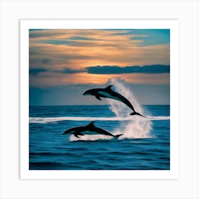 Dolphins Leaping At Sunset Art Print