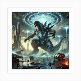 A Dramatic Sci Fi Scene Depicting Kaiju As Symbols Of Dominance Art Print