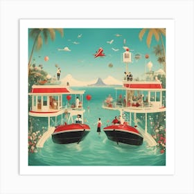 Two Houseboats Lovers Art Print