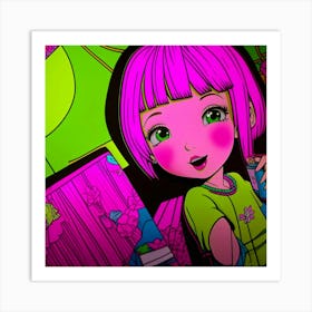 Pink Haired Girl Art Print