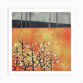 Blackthorn Blossom Abstract Orange Landscape Art Print