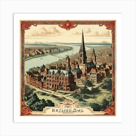 A Vintage Map, Of A Historic City With Ornate Borders And Labels art print 17 Art Print