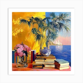 Books And Flowers 1 Art Print