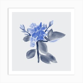 Blue Abstract Watercolor Flowers 4 Art Print