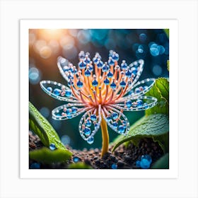 Lotus Flower With Water Droplets Art Print