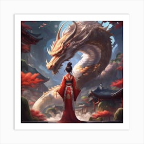 Chinese Girl With Dragon Art Print