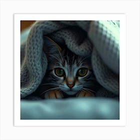 Kitten Under Blanket Art Print