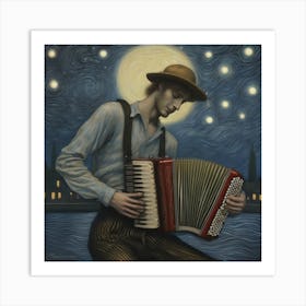 Accordion Player By Moonlight 1 Art Print
