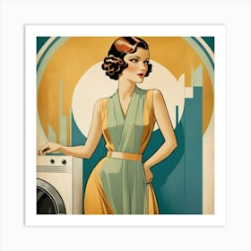 Woman With A Washing Machine Art Print