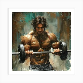 Muscular Man With Barbell Art Print