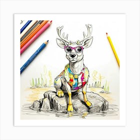 Deer In Sunglasses 8 Art Print