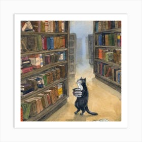 Cat In The Library Art Print