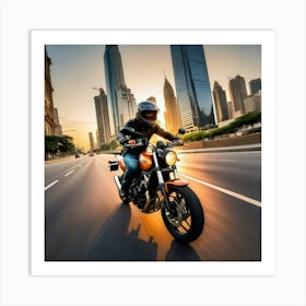 Man Riding Motorcycle In The City Art Print