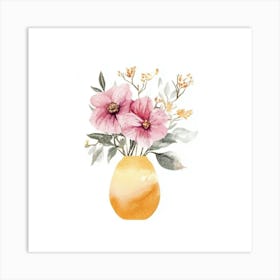 Watercolor Pink Flowers In A Vase Art Print