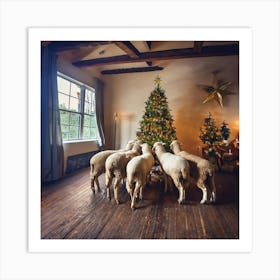 Firefly Sheep, Family, Meeting, Christmas, Candles, Christmas Tree, Baubles, Star, Festive, Holiday, (3) Art Print