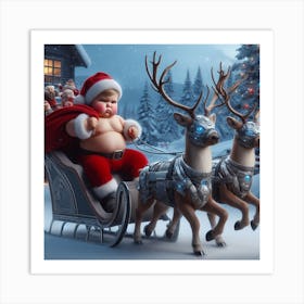 Santa Claus And Reindeer Art Print