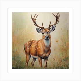 Vintage Deer Oil Painting Wildlife Art Print