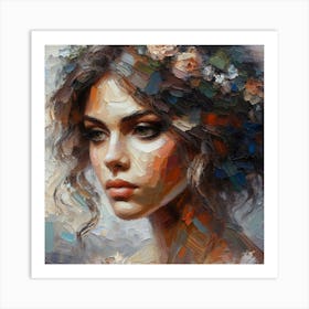 Portrait Of A Woman With Flowers Art Print