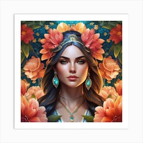 Woman With Flowers In Her Hair Art Print