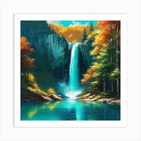 Waterfall In Autumn 12 Art Print