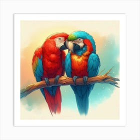 Line Art a pair of parrots 1 Art Print