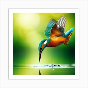 Kingfisher Flying Over Water Art Print