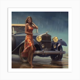 Girl Next To A Car Art Print