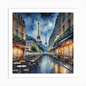 Parisian Poetry Paris At Night Art Print